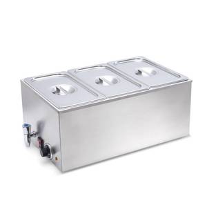 lot 61701 image: SYBO ZCK165BT-3 Commercial Grade Stainless Steel Bain Marie Buffet Food Warmer Steam Table for Catering and Restaurants, (3 Sections with Tap), Sliver