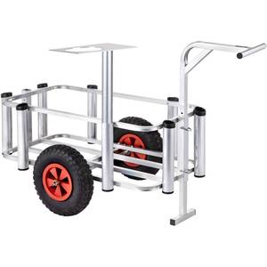 lot 61703 image: VEVOR Beach Fishing Cart, 34.5 x 23.6 x 25.5 Inch Fish and Marine Carts w 265lbs Load Capacity, with Big Wheels Balloon Tires for Sand, Heavy-Duty Aluminium Wagon-Rod Holders and Trolley, no Rust