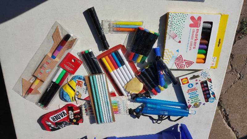 lot 490 image: Lot of Markers, Led Lights, Kids Socks, and Bubbles.