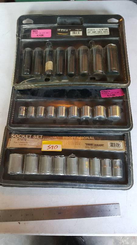 lot 590 image: Lot of 3 Socket Sets Set of 38 Drive, Set of 12 Drive and Set of 38 Impact Deep Well Sockets