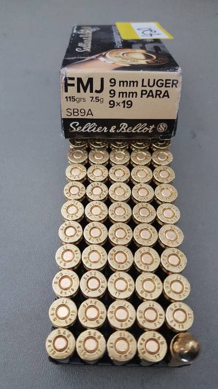 lot 420 image: 50 Rounds of Sellier & Bellot 9mm 115gr FMJ Ammo