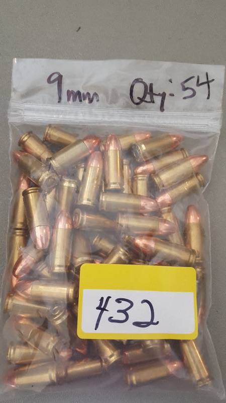 lot 432 image: Misc Lot of 54 Rounds of 9mm Ammo