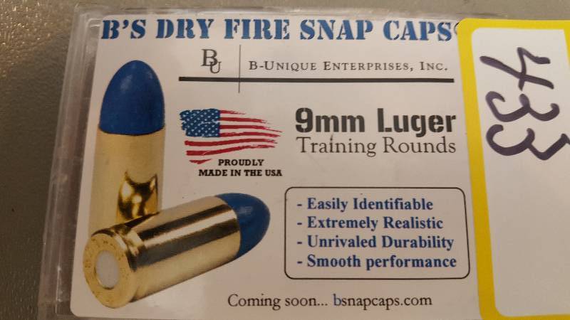 lot 433 image: 10 Pack of Bs Dry Fire Snap Caps 9mm Blue Tip