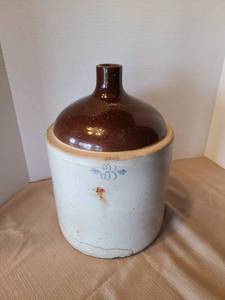 lot 2144 image: Crockery jug no. 3, handle broken off and crack and chips