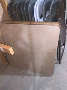 lot 2059 image: 2 card tables with 12 folding chairs Located in the basement