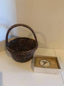 lot 2205 image: Basket with vintage Griffin tornado alarm