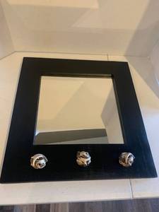 lot 2217 image: Wall mirror with antler knobs. 17.5 x 18.5
