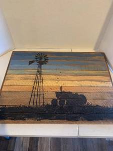lot 2218 image: Wall decor. Windmill with tractor. Fairly heavy. 18 x 25
