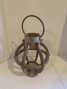lot 2219 image: Wooden candle lantern. Approximately 13 inches tall