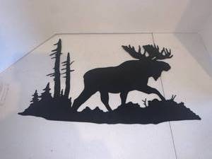 lot 2222 image: Metal wall decor. 13 x 23. Moose and trees cut out