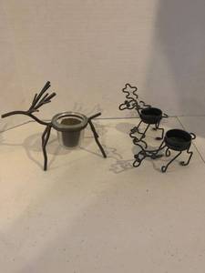 lot 2230 image: Deer and moose candle holders. Tallest is 10 inches