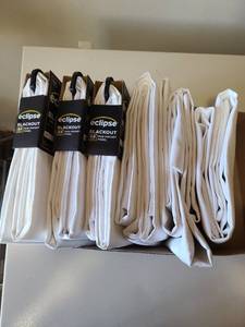 lot 2404 image: Six white blackout rod pocket panel curtains 42 x 84 each, never used