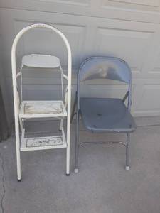 lot 3155 image: Metal folding chair with step ladder