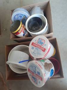 lot 3156 image: Miscellaneous cans. plastic tubs and more. Used for storageorganization