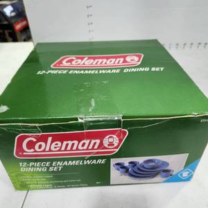 lot 3402 image: Coleman 12 pc enamelware dining set new in box