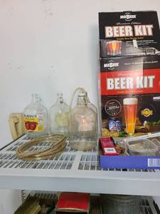 lot 3703 image: Beer kit and wine making supplies and two crystal wine glasses