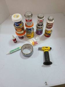 lot 3720 image: Kenmore butane torch, wood fillers, pipe thread compound, more