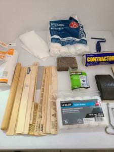 lot 3746 image: Plastic drop cloths and other painting supplies