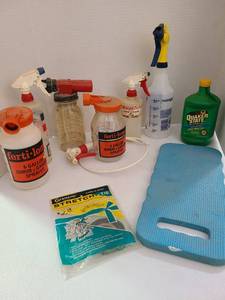 lot 3750 image: Glass and plastic garden sprayers, oil, floral tape