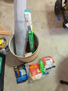 lot 3758 image: 13 inch tall cardboard barrel with screen, spline, heat control insulating film, more