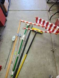 lot 3802 image: Broom, broom handles, drink stix, small flags