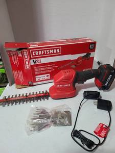 lot 3812 image: Craftsman V20 lithium ion 2-in-1 eight inch hedge trimmer and four inch grass shear kit