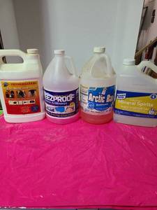 lot 3813 image: Lice-no-more insecticide, antifreeze, mineral spirits, all about 14 full