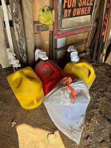 lot 4036 image: Four gas cans with varying gasoline products