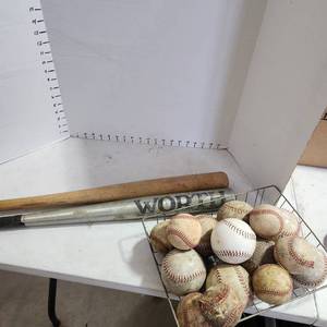 lot 3623 image: Little League Worth bat, wooden bat, baseballs and softballs