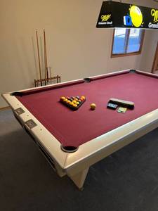 lot 2027 image: Retro Brunswick pool table 30 x 57 x 102 with accessories very cool Located in the basement