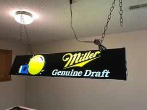 lot 2029 image: Miller beer pool table light 48 in Located in the basement