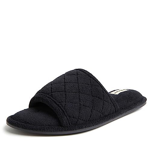 Dearfoams Women s Beatrice Terry Side Gore Slide Slipper Black