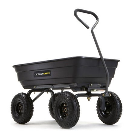 lot 6094 image: Gorilla Carts Poly Garden Dump Cart with Steel Frame and 10 Pneumatic Tires with a Capacity of 600 lb, Black