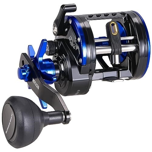 Burning Shark Fishing Reel Round Baitcasting Reel, Saltwater Inshore Surf  Trolling Reel, Conventional Reel for Catfish, Musky, Bass, Pike -ECT15R