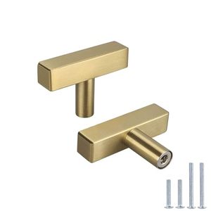 lot 15116 image: LONTAN 6Pack Kitchen Cabinet knobs Brushed Brass Cabinet Knobs Square - LS1212GD Euro Gold Cabinet Knobs T Bar Stainless Steel Knobs for Cabinets,Single Hole 2 Length