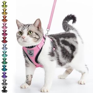 lot 15121 image: PUPTECK Cat Harness and Leash Set Escape Proof Reflective Cat Walking Harness Adjustable Soft Breathable Mesh Vest for Small Pets, Light Pink, S