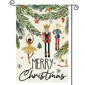 lot 15122 image: AVOIN colorlife Merry Christmas Nutcracker Garden Flag 12x18 Inch Double Sided Outside, Small Burlap Xmas Party Holiday Yard Outdoor Decorative Flag