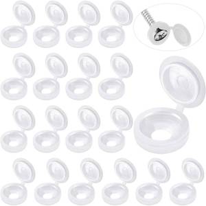 lot 15130 image: Hotop 100 Pieces Hinged Screw Cover Caps Plastic Shutter Screw Caps Fold Screw Snap Covers Washer Flip Tops (White,Large)
