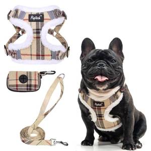 lot 15131 image: PUPTECK No Pull Dog Harness and Leash Set Reflective No Choke Step in Puppy Halter for Large Sized Dogs, Beige Plaid, Plush, L