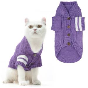 lot 15136 image: EXPAWLORER Cat Sweater for Cold Weather - Stylish Knitted Cat Clothes, Soft Cat Sweatshirt with Sleeve Warm Clothing, Fall and Winter Pet Clothes for All Different Cats or Small Dogs (Large, Purple)