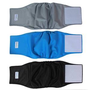 lot 15137 image: Teamoy Reusable Wrap Diapers for Male Dogs, Washable Puppy Belly Band Pack of 3 (M, 13-16 Waist, Black Gray Lake Blue)