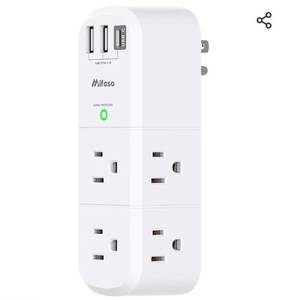 lot 15156 image: USB Outlet Extender Surge Protector - with Rotating Plug, 6 AC Multi Plug and 3 USB Ports (1 C), 1800 Joules, 3-Sided Swivel Power Strip Spaced Splitter for Home, Office, Travel