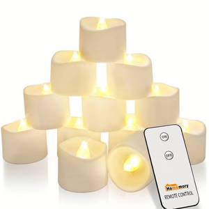 lot 15163 image: Homemory Remote Control Tea Lights, Flickering Realistic Tea Lights Battery Operated with Remote, for Home Decor and Seasonal Celebration, Pack of 12, Warm White Light, Dia 1-25, H 1-14