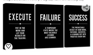 lot 15181 image: Framed Canvas Wall Art Success Quote For Office, Black Large Positive Motivational Poster, Set of 3, Execute Failure Definition, Inspirational Print (A-3pcs,12x16inchx3pcs)