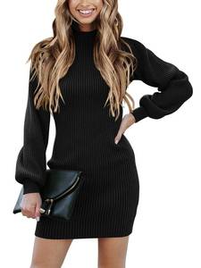lot 15190 image: ANRABESS Sweater Dresses for Women Turtle Neck Long Sleeve Bodycon Short Mini Wedding Cocktail Sexy Fall Trendy Dresses Cozy Fashion Winter Clothes A145hei-L Black