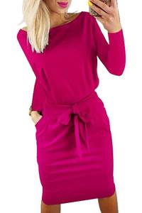 lot 15207 image: PRETTYGARDEN Womens Fashion Casual Long Sleeve Belted Party Bodycon Sheath Pencil Dress (Rose Red,Small)