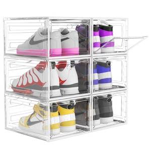 lot 15216 image: Upgrade Harder Solid Plastic Shoe Organizer with Magnetic Front Door, 6 Pack Shoe Boxes Clear Stackable, Sneaker Storage for Closet, Shoe Display Case , White