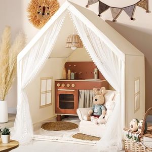 lot 15218 image: Monobeach Kids Tent Beige Play Tent with Long Mesh Curtain Large Playhouse for Indoor Outdoor Play Cottage Castle Toy for Girls Boys House Gift (Beige Kids Play Tent)