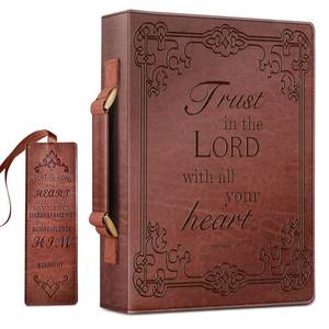 lot 15223 image: Classic Bible Cover, FINPAC Large PU Leather Carrying Book Case Church Bag Bible Protective with Handle, Gift for Men, Women, Father, Mother, Friends Trust in The Lord -Brown