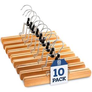 lot 15224 image: High-Grade Wooden Pants Hangers with Clips 10 Pack Non Slip Skirt Hangers, Smooth Finish Solid Wood JeansSlack Hanger with 360° Swivel Hook - Pants Clip Hangers for Skirts, Slacks - Clamp Hangers